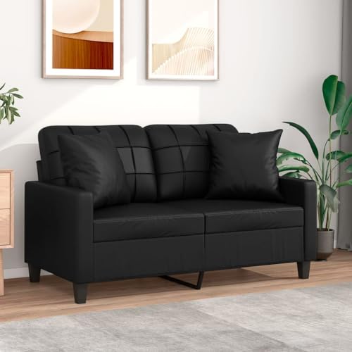 YITHOPI 2-Sitzer-Sofa mit Zierkissen Schwarz Wohnzimmersofas Bürosofas für Büro 120 cm Kunstleder von YITHOPI