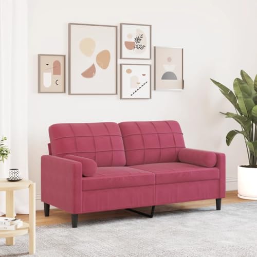 YITHOPI 2-Sitzer-Sofa mit Zierkissen Weinrot Schlafzimmersofas Wohnzimmersofas für Wohnzimmer 140 cm Samt von YITHOPI