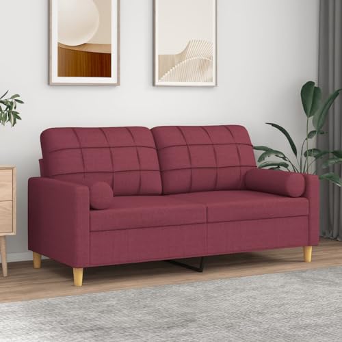 YITHOPI 2-Sitzer-Sofa mit Zierkissen Weinrot Wohnzimmersofa Multifunktionales Sofa für Büro 140 cm Stoff von YITHOPI