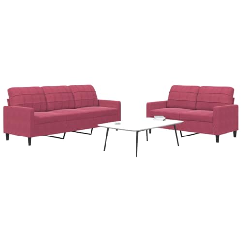 YITHOPI 2-TLG. Sofagarnitur mit Kissen Weinrot Samt Wohnzimmersofa Bürosofas für zweites Schlafzimmer von YITHOPI