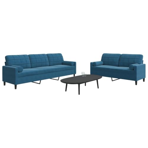 YITHOPI 2-TLG. Sofagarnitur mit Kissen und Nackenrollen Blau Samt Schlafzimmersofas Bürosofas für Büro YITHOPI 2-TLG. Sofagarnitur mit Kissen und Nackenrollen Blau Samt Schlafzimmersofas Bürosofas für Büro von YITHOPI