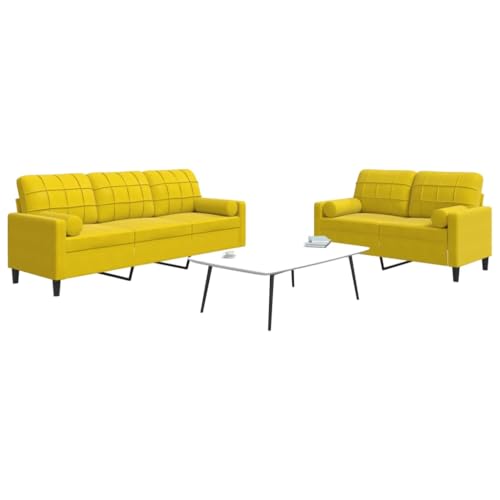 YITHOPI 2-TLG. Sofagarnitur mit Kissen und Nackenrollen Gelb Samt Wohnzimmersofa Wohnzimmersofas für zweites Schlafzimmer von YITHOPI