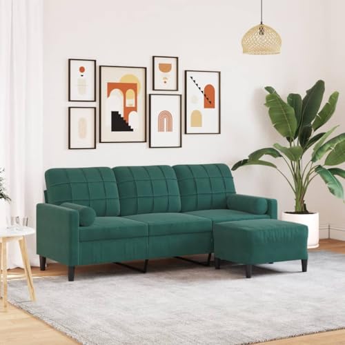 YITHOPI 3-Sitzer-Sofa mit Hocker Dunkelgrün Schlafzimmersofas Wohnzimmersofas für Gästehaus 180 cm Samt von YITHOPI