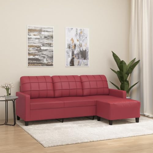 YITHOPI 3-Sitzer-Sofa mit Hocker Weinrot Bürosofas Wohnzimmersofas für zweites Schlafzimmer 180 cm Kunstleder von YITHOPI