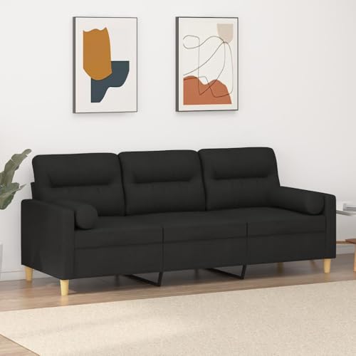YITHOPI 3-Sitzer-Sofa mit Zierkissen Schwarz Multifunktionales Sofa Wohnzimmersofas für Gästehaus 180 cm Stoff von YITHOPI