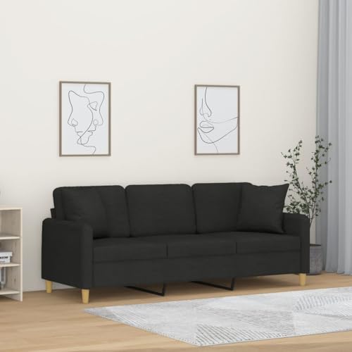 YITHOPI 3-Sitzer-Sofa mit Zierkissen Schwarz Wohnzimmersofa Bürosofas für zweites Schlafzimmer 180 cm Stoff von YITHOPI