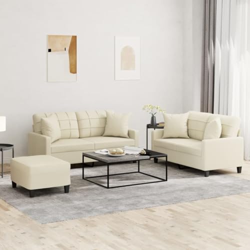 YITHOPI 3-TLG. Sofagarnitur mit Kissen Creme Kunstleder Bürosofas Schlafzimmersofas für Wohnzimmer von YITHOPI