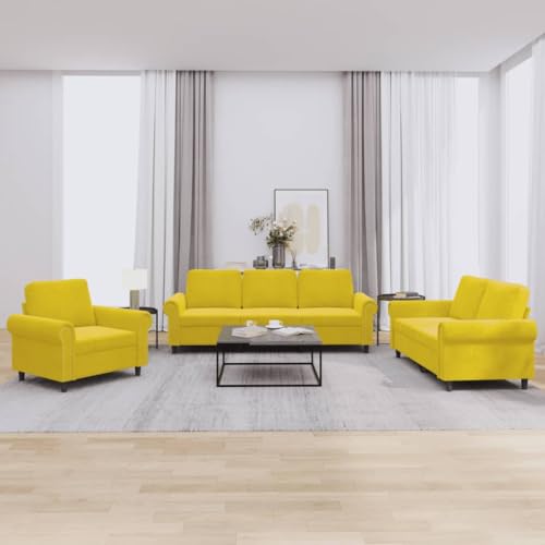 YITHOPI 3-TLG. Sofagarnitur mit Kissen Gelb Samt Bürosofas Schlafzimmersofas für Hotel von YITHOPI