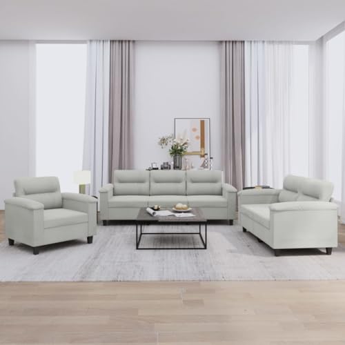YITHOPI 3-TLG. Sofagarnitur mit Kissen Hellgrau Mikrofasergewebe Wohnzimmersofas Multifunktionales Sofa für Hotel von YITHOPI