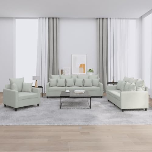 YITHOPI 3-TLG. Sofagarnitur mit Kissen Hellgrau Samt Schlafzimmersofas Wohnzimmersofa für Büro von YITHOPI