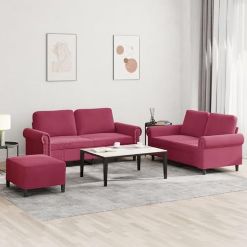 YITHOPI 3-TLG. Sofagarnitur mit Kissen Weinrot Samt Schlafzimmersofas Bürosofas für Schlafzimmer von YITHOPI