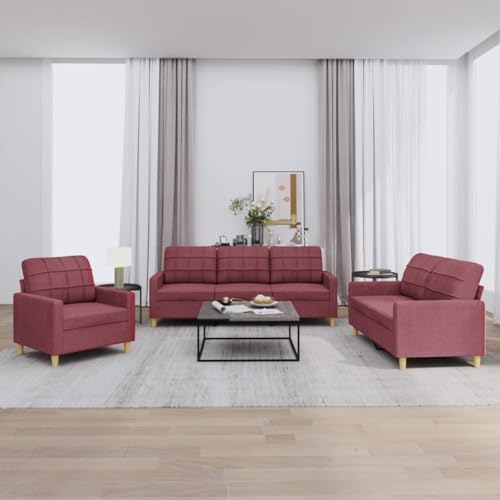 YITHOPI 3-TLG. Sofagarnitur mit Kissen Weinrot Stoff Schlafzimmersofas Wohnzimmersofas für Schlafzimmer von YITHOPI