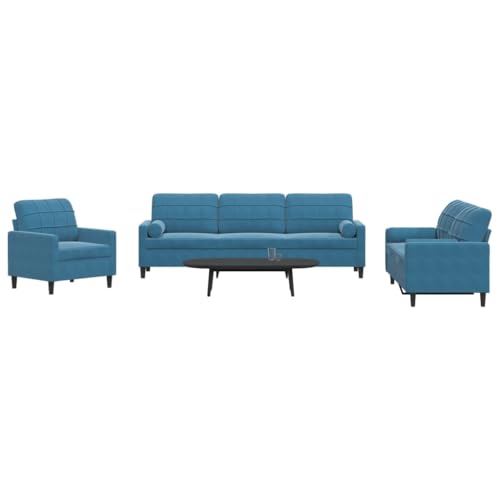 YITHOPI 3-TLG. Sofagarnitur mit Kissen und Nackenrollen Blau Samt Wohnzimmersofas Bürosofas für Gästehaus YITHOPI 3-TLG. Sofagarnitur mit Kissen und Nackenrollen Blau Samt Wohnzimmersofas Bürosofas für Gästehaus von YITHOPI