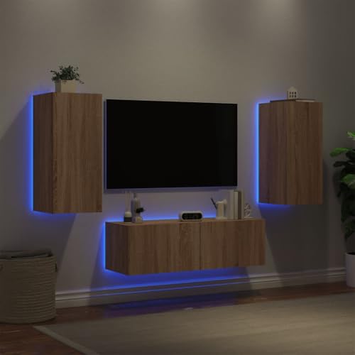 YITHOPI 3-TLG. TV-Wohnwand mit LED-Leuchten Sonoma-Eiche Fernsehmöbel TV Schrank für Empfangsraum Wohnzimmer von YITHOPI
