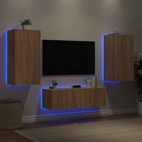 YITHOPI 3-TLG. TV-Wohnwand mit LED-Leuchten Sonoma-Eiche Wohnzimmertisch Medienschrank für Empfangsraum Wohnzimmer von YITHOPI