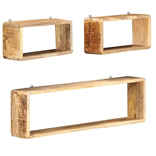 YITHOPI 3-TLG. Würfel-Wandregal-Set Massivholz Mango Wandboard Dekoregal für Wohnzimmer Büro von YITHOPI