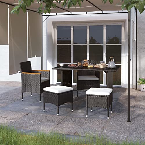 YITHOPI 4-TLG. Gartenstuhl und Hocker Set Poly Rattan Schwarz Gartenmöbel Terrassenmöbel für Schwimmbäder von YITHOPI