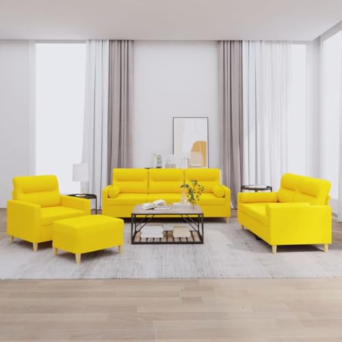 YITHOPI 4-TLG. Sofagarnitur mit Kissen Hellgelb Stoff Schlafzimmersofas Wohnzimmersofas für zweites Schlafzimmer von YITHOPI