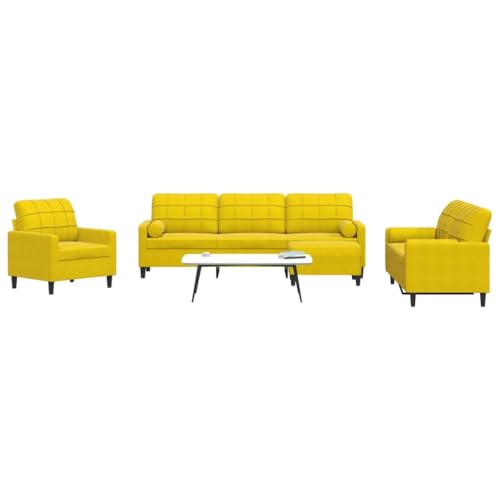 YITHOPI 4-TLG. Sofagarnitur mit Kissen und Nackenrollen Gelb Samt Wohnzimmersofas Schlafzimmersofas für Schlafzimmer von YITHOPI