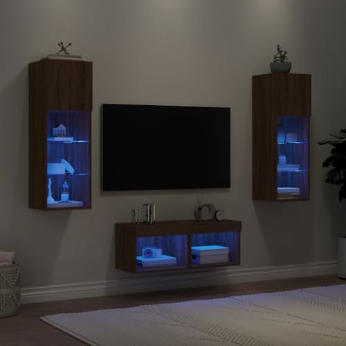 YITHOPI 4-TLG. TV-Wohnwand mit LED-Leuchten Braun Eichen-Optik TV Sideboard TV Möbel für Büro Arbeitszimmer YITHOPI 4-TLG. TV-Wohnwand mit LED-Leuchten Braun Eichen-Optik TV Sideboard TV Möbel für Büro Arbeitszimmer von YITHOPI