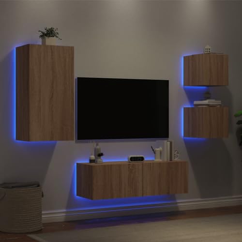 YITHOPI 4-TLG. TV-Wohnwand mit LED-Leuchten Sonoma-Eiche Fernsehmöbel Multifunktionaler TV-Ständer für Wohnzimmer Empfangsraum YITHOPI 4-TLG. TV-Wohnwand mit LED-Leuchten Sonoma-Eiche Fernsehmöbel Multifunktionaler TV-Ständer für Wohnzimmer Empfangsraum von YITHOPI