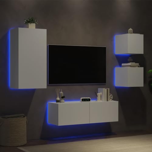 YITHOPI 4-TLG. TV-Wohnwand mit LED-Leuchten Weiß Wohnzimmerschrank Fernsehmöbel für Büro Empfangsraum von YITHOPI