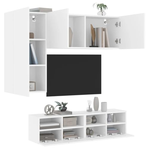 YITHOPI 4-TLG. Wohnwand Weiß Holzwerkstoff Fernsehschrank TV Regal für Arbeitszimmer Büro von YITHOPI