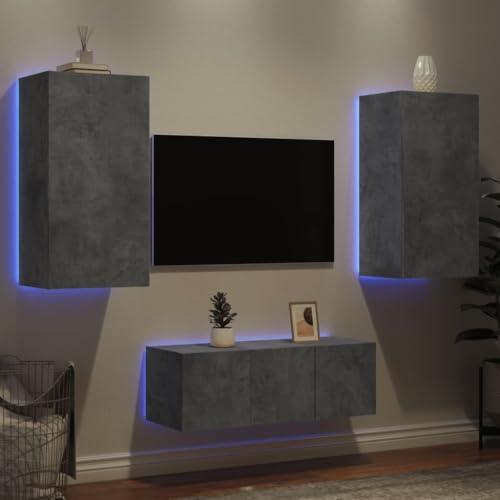 YITHOPI 4-TLG. Wohnwand mit LED-Beleuchtung Betongrau Holzwerkstoff Fernsehschrank Multifunktionaler TV-Ständer für Arbeitszimmer Büro YITHOPI 4-TLG. Wohnwand mit LED-Beleuchtung Betongrau Holzwerkstoff Fernsehschrank Multifunktionaler TV-Ständer für Arbeitszimmer Büro von YITHOPI
