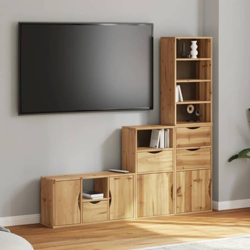 YITHOPI 4-TLG. Wohnwand mit Stauraum ODDA Massivholz Kiefer TV Regal TV Sideboard für Büro Empfangsraum von YITHOPI