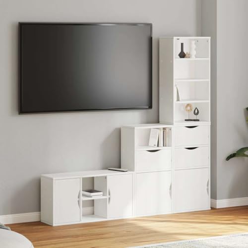 YITHOPI 4-TLG. Wohnwand mit Stauraum ODDA Weiß Massivholz Kiefer Konsole Multifunktionaler TV-Ständer für Büro Arbeitszimmer YITHOPI 4-TLG. Wohnwand mit Stauraum ODDA Weiß Massivholz Kiefer Konsole Multifunktionaler TV-Ständer für Büro Arbeitszimmer von YITHOPI