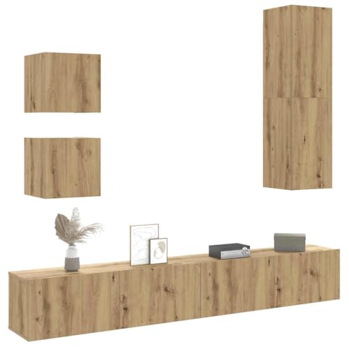 YITHOPI 5-TLG. TV-Schrank-Set Wandmontage Artisan-Eiche Holzwerkstoff Konsole Multifunktionaler TV-Ständer für Arbeitszimmer Empfangsraum von YITHOPI