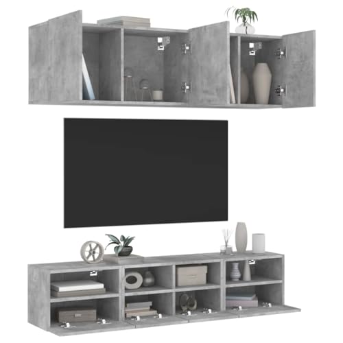 YITHOPI 5-TLG. Wohnwand Betongrau Holzwerkstoff TV Schrank Fernsehtisch für Büro Wohnzimmer von YITHOPI