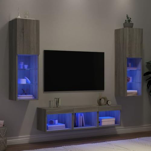 YITHOPI 5-TLG. Wohnwand mit LED-Beleuchtung Grau Sonoma Holzwerkstoff Fernsehmöbel Medienschrank für Schlafzimmer Büro von YITHOPI