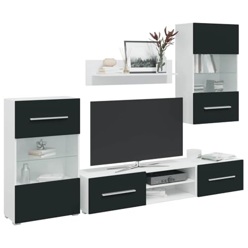 YITHOPI 5-TLG. Wohnwand mit LED-Beleuchtung Matt Indigo Holzwerkstoff TV Möbel Wohnzimmerschrank für Arbeitszimmer Büro von YITHOPI