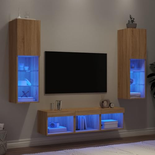 YITHOPI 5-TLG. Wohnwand mit LED-Beleuchtung Sonoma-Eiche Holzwerkstoff TV Möbel TV Schrank für Wohnzimmer Schlafzimmer von YITHOPI