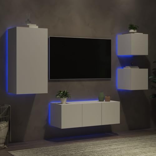 YITHOPI 5-TLG. Wohnwand mit LED-Beleuchtung Weiß Holzwerkstoff Fernsehmöbel TV Schrank für Schlafzimmer Wohnzimmer von YITHOPI