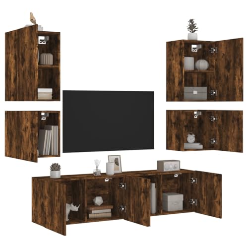 YITHOPI 6-TLG. Wohnwand Räuchereiche Holzwerkstoff Fernsehtisch Wohnzimmertisch für Wohnzimmer Schlafzimmer von YITHOPI