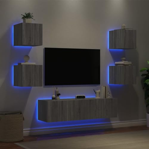 YITHOPI 6-TLG. Wohnwand mit LED-Beleuchtung Grau Sonoma Holzwerkstoff Wohnzimmerschrank Multifunktionaler TV-Ständer für Wohnzimmer Arbeitszimmer YITHOPI 6-TLG. Wohnwand mit LED-Beleuchtung Grau Sonoma Holzwerkstoff Wohnzimmerschrank Multifunktionaler TV-Ständer für Wohnzimmer Arbeitszimmer von YITHOPI