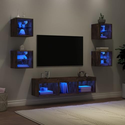 YITHOPI 7-TLG. Wohnwand mit LED-Beleuchtung Räuchereiche Holzwerkstoff Multifunktionaler TV-Ständer TV Regal für Wohnzimmer Empfangsraum YITHOPI 7-TLG. Wohnwand mit LED-Beleuchtung Räuchereiche Holzwerkstoff Multifunktionaler TV-Ständer TV Regal für Wohnzimmer Empfangsraum von YITHOPI