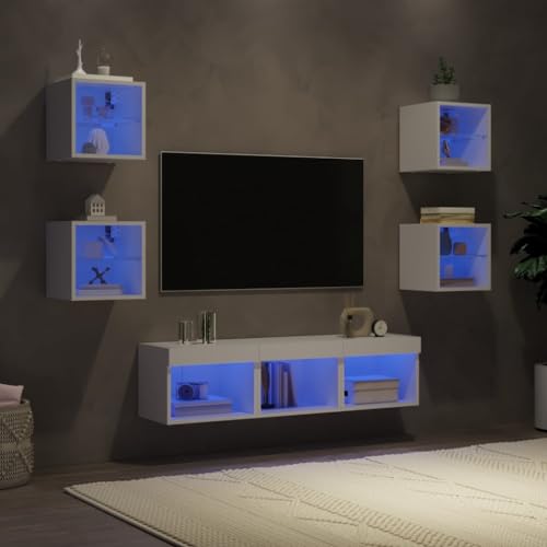 YITHOPI 7-TLG. Wohnwand mit LED-Beleuchtung Weiß Holzwerkstoff TV Regal TV Möbel für Schlafzimmer Empfangsraum von YITHOPI