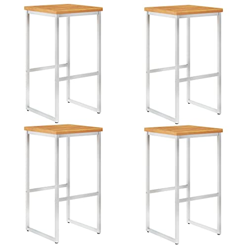 YITHOPI Barhocker 4 STK. Massivholz Akazie und Edelstahl Freizeitstühle Sitzmöbel für Draußen für Schwimmbäder von YITHOPI