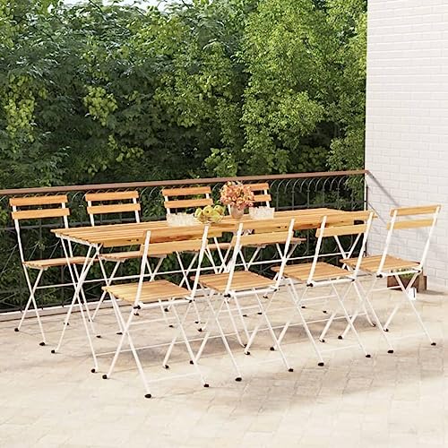 YITHOPI Bistrostühle 8 STK. Klappbar Massivholz Akazie und Stahl Gartenbestuhlung Sitzmöbel für Draußen für Innenhöfe von YITHOPI
