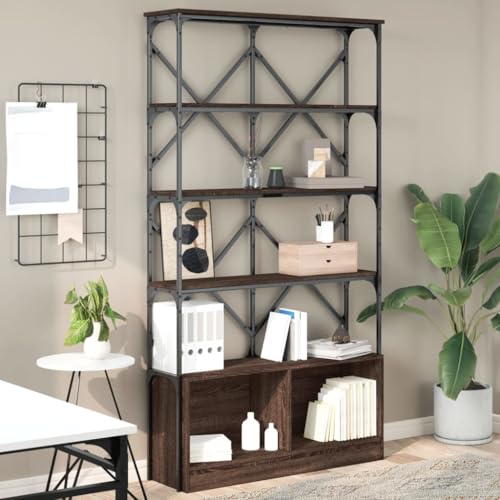 YITHOPI Bücherregal Braun Eiche Vielseitiges Regal für Bücher Wohnzimmerregal für Büro 100x26x180 cm Holzwerkstoff und Metall von YITHOPI