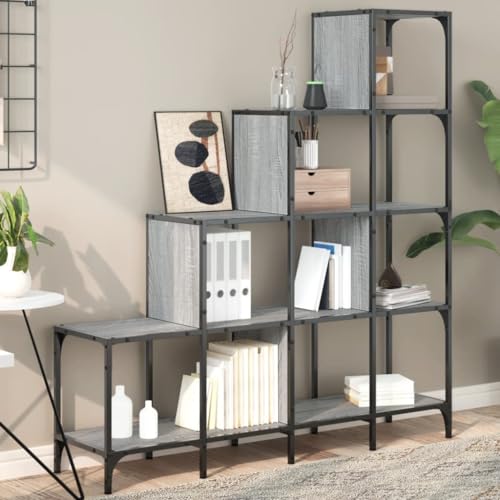 YITHOPI Bücherregal Grau Sonoma Dekoratives Regal Büroregal für Hotel 122x30x132 cm Holzwerkstoff und Metall YITHOPI Bücherregal Grau Sonoma Dekoratives Regal Büroregal für Hotel 122x30x132 cm Holzwerkstoff und Metall von YITHOPI