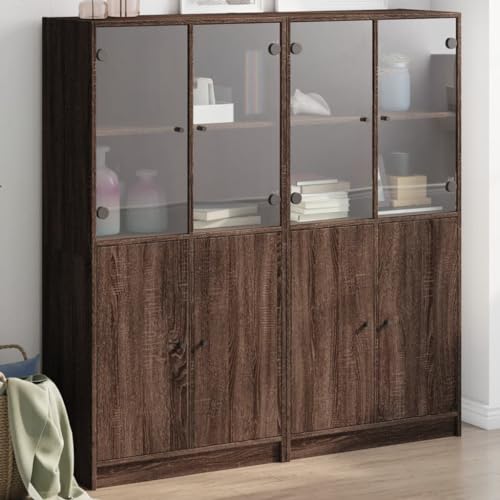 YITHOPI Bücherschrank mit Türen Braun Eichen-Optik flurschrank für Küche Wohnzimmer 136x37x142 cm von YITHOPI