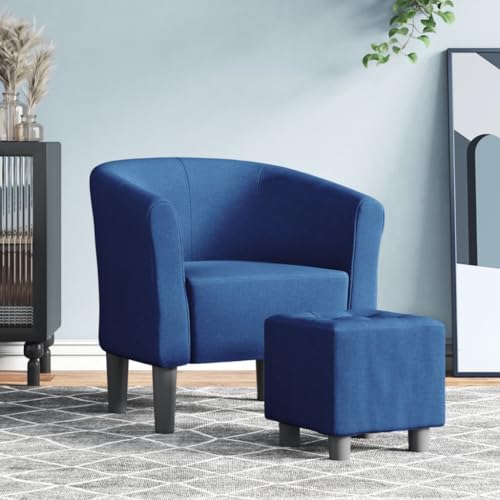 YITHOPI Clubsessel mit Fußhocker Blau Stoff Sitzmöbel Wartezimmerstuhl für Wohnzimmer Küche von YITHOPI