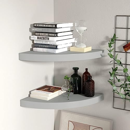 YITHOPI Eck-Schweberegale 2 STK. Grau Regal Hängeregal für Küche Büro 35x35x3,8 cm MDF von YITHOPI