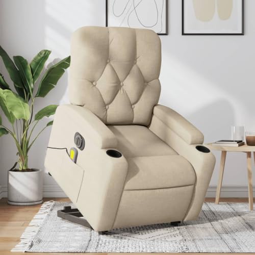 YITHOPI Elektrischer Massagesessel mit Aufstehhilfe Creme Stoff Lesesessel Wohnzimmerstuhl für Wohnzimmer Büro von YITHOPI