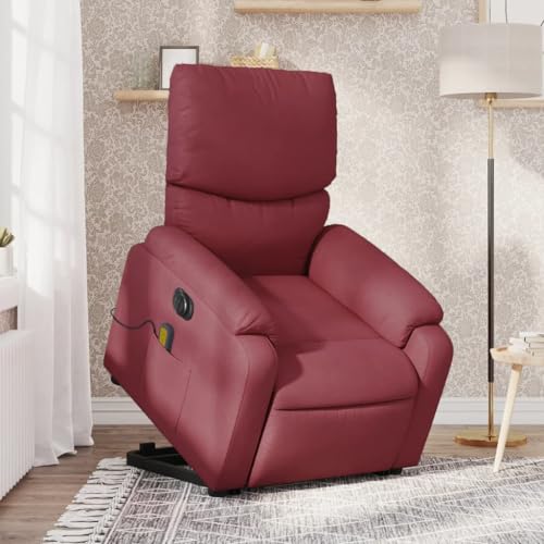 YITHOPI Elektrischer Massagesessel mit Aufstehhilfe Weinrot Stoff Bürosessel Wartezimmerstuhl für Küche Wohnzimmer von YITHOPI