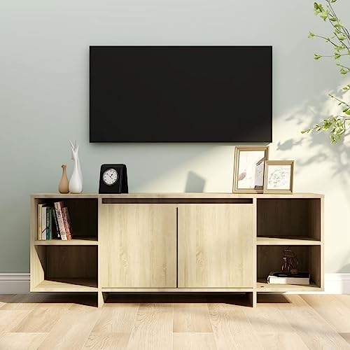 YITHOPI Fernsehschrank Lowboard mit 2 Türen und 2 Einlegeböden für TV, DVDs und Spielkonsolen – Stabiles TV-Möbel mit Aufbewahrung und leicht zu reinigender Oberfläche von YITHOPI